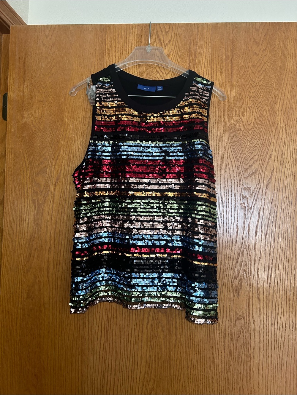 Apt. 9 Multi-Color Sequin Stripe Tank Top with Black Trim